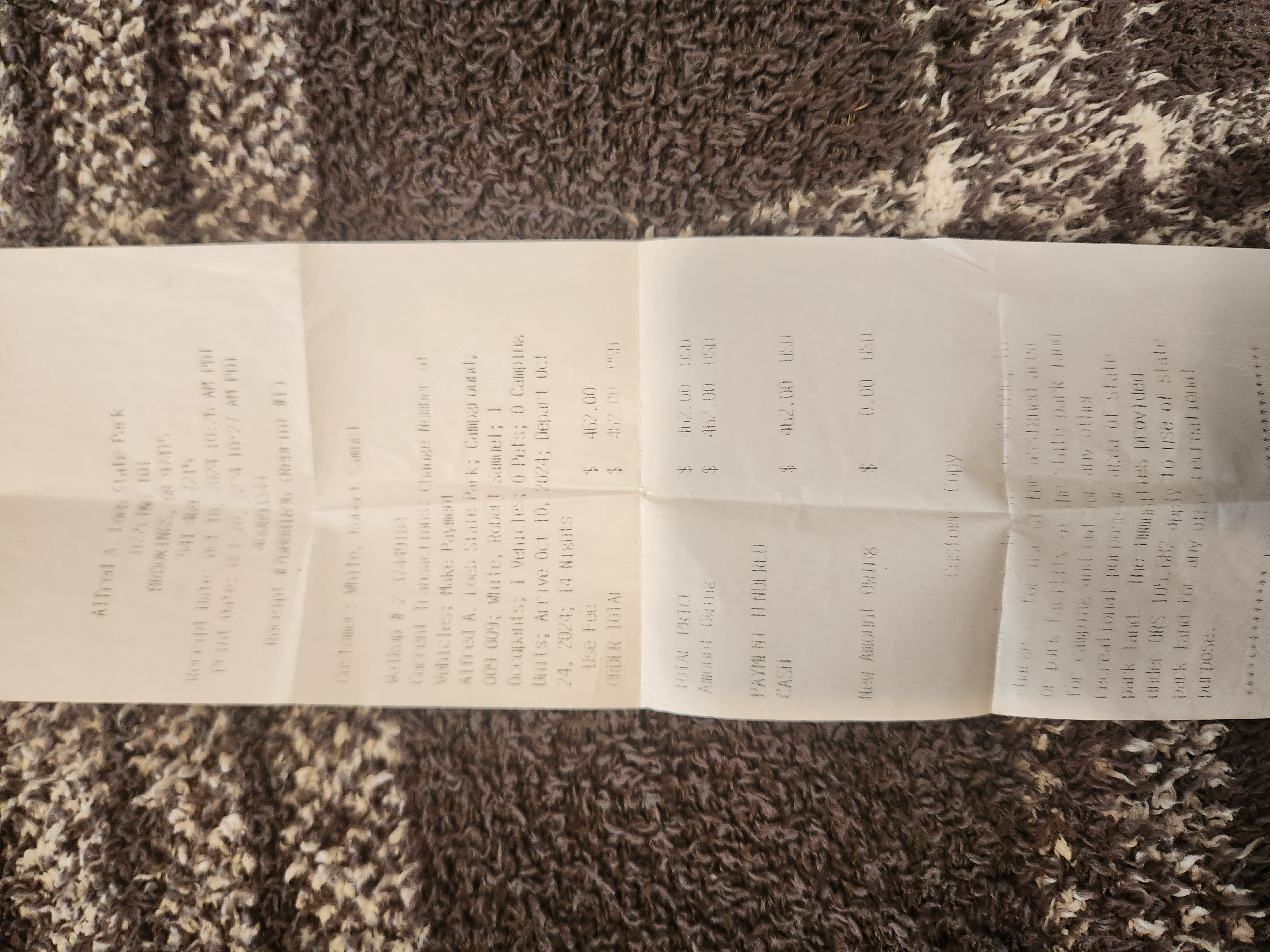 Loeb State Park Receipt